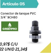 Conector de tanque PVC 3/4'' SCH80