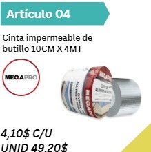 CINTA IMPERMEABLE DE BUTILLO 10CM X 4MT