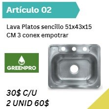 Lava Platos sencillo 51x43x15 CM 3 conex empotrartos disponibles en nuestra tienda online
